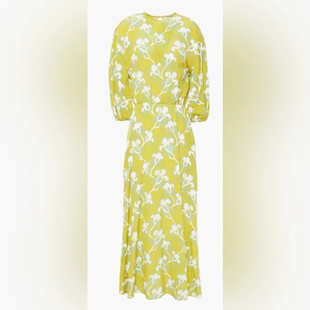 Valentino Floral-print Silk-crepe Midi Dress In Chartreuse - Picture 3 of 6